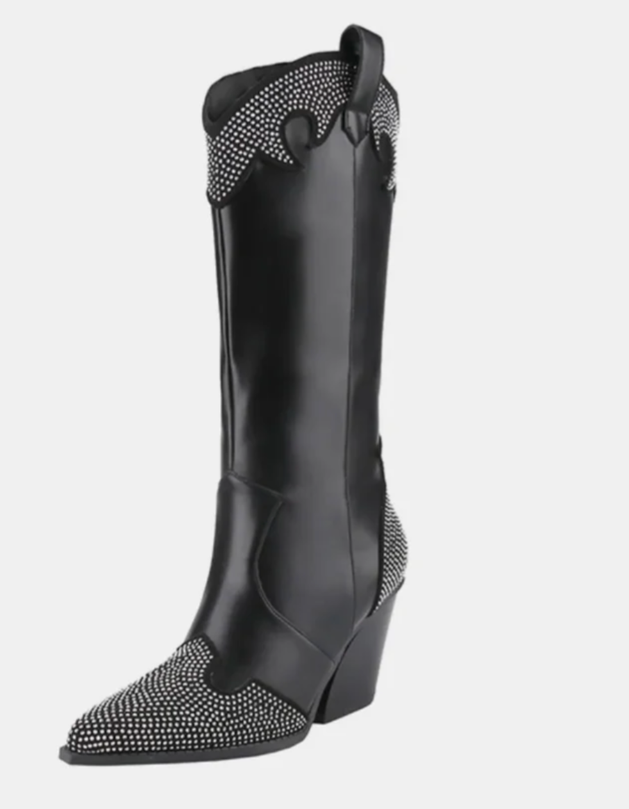 Weeboo Chunky Heel Rhinestone Western Boots Party