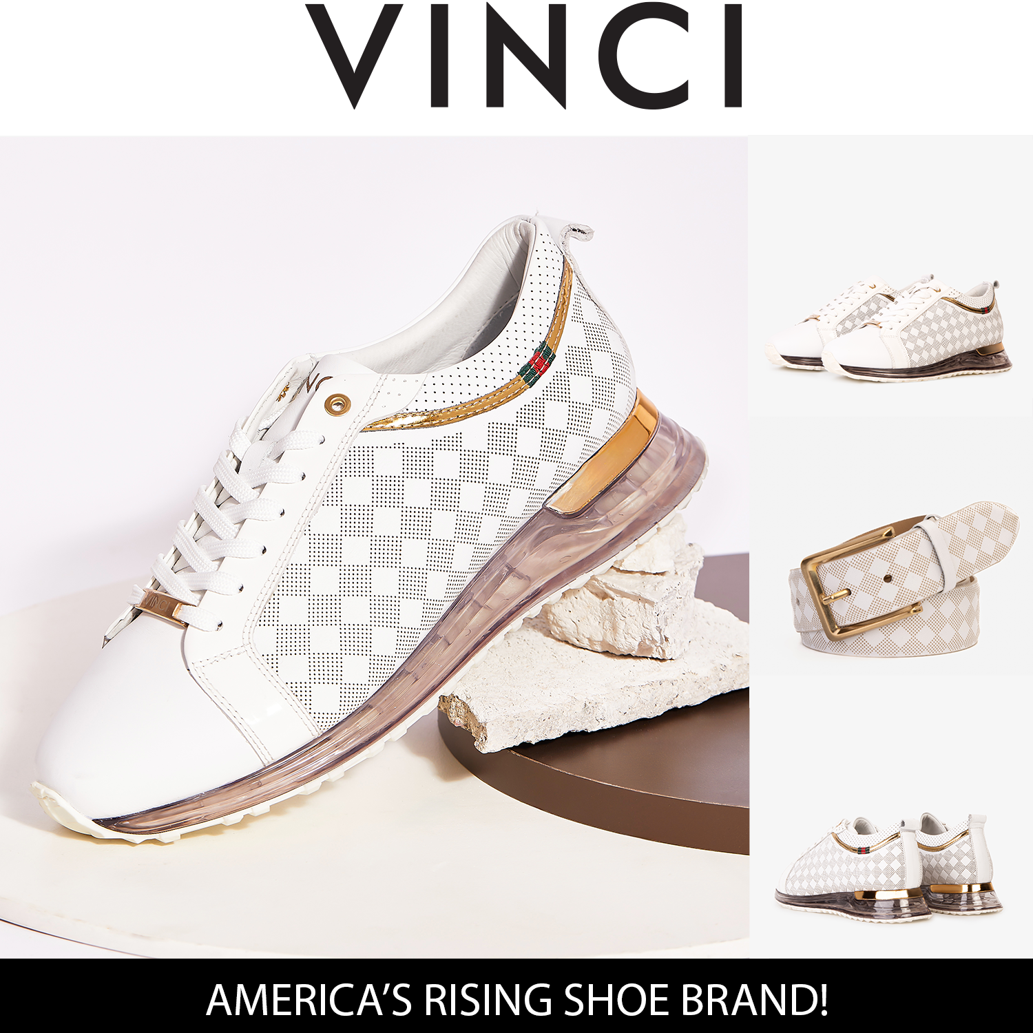The Cenova White & Gold Leather Men's Sneaker for Weddings