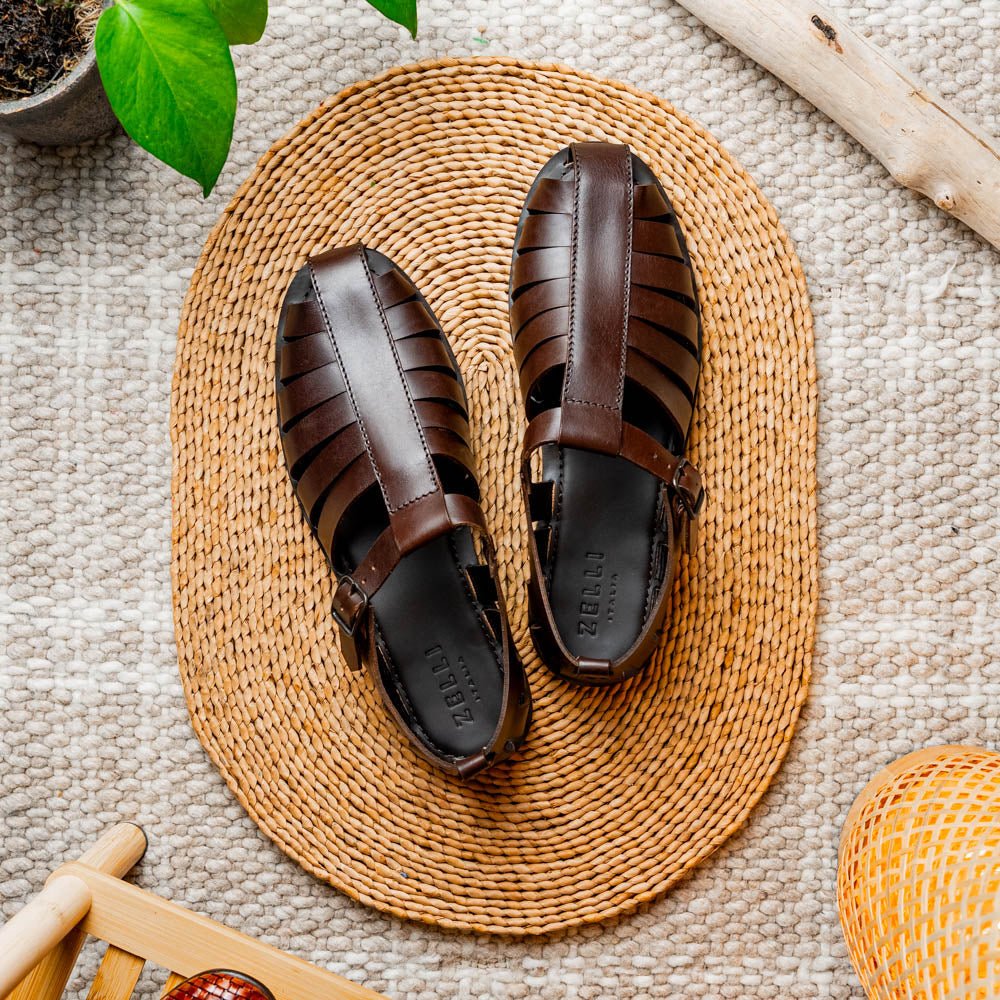 05 - 110 - Brn Pesca Calfskin Strap - On Sandal, Brown by Zelli Italia – Don't Panic Shoes