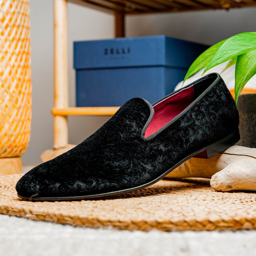 10 - 520 - Blk Formal Ii Velvet Tuxedo Shoe, Black by Zelli Italia – Don't Panic Shoes