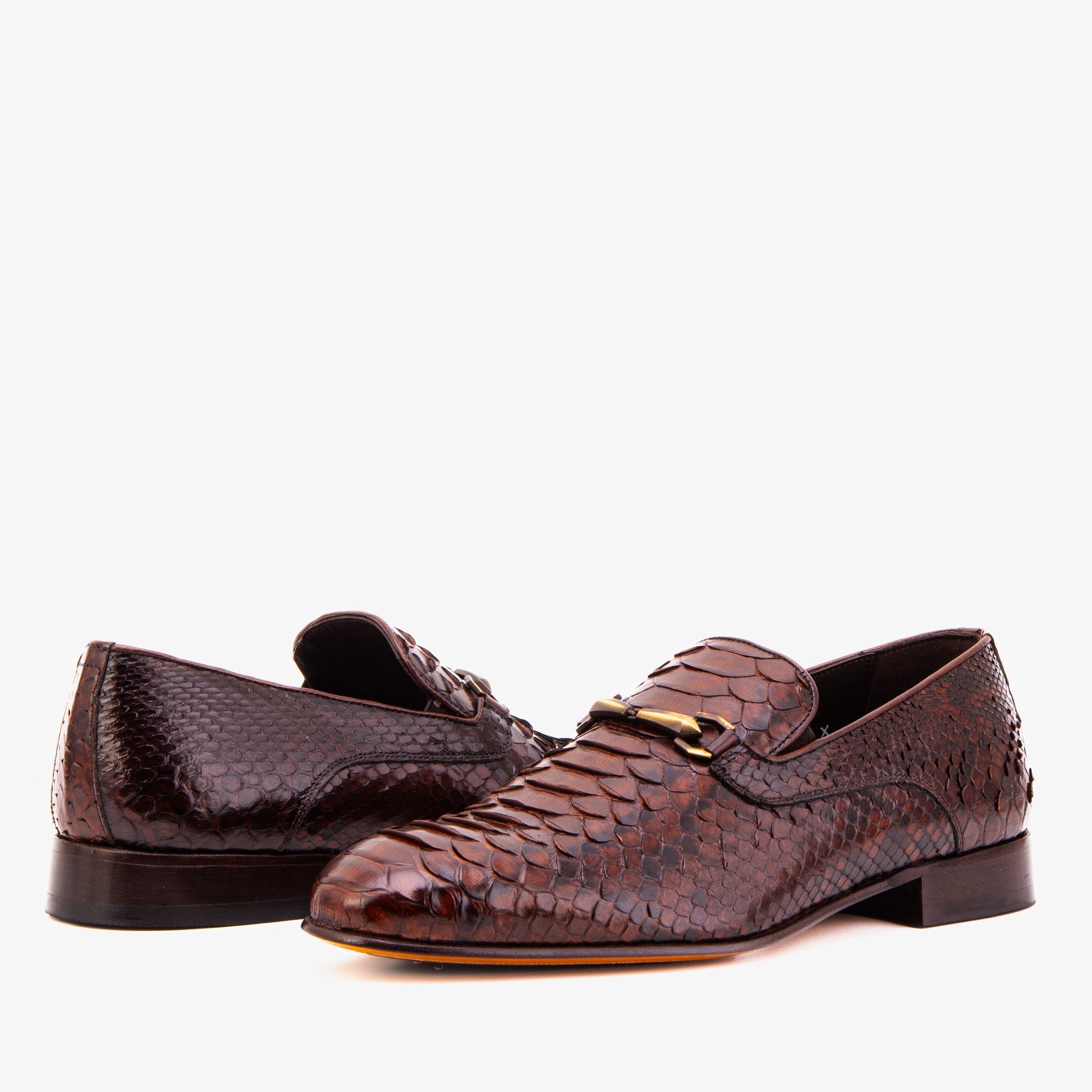 The Viper Brown Python Skin Leather Bit Loafer Men Shoe
