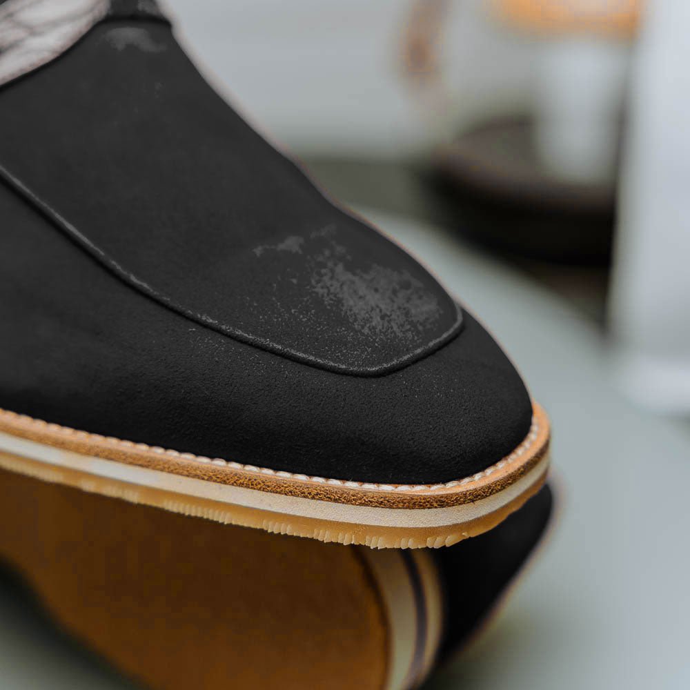 11 - 020 - Blk Meo 3 Sueded Goatskin Penny Loafer, Black Sale by Zelli Italia – Don't Panic Shoes