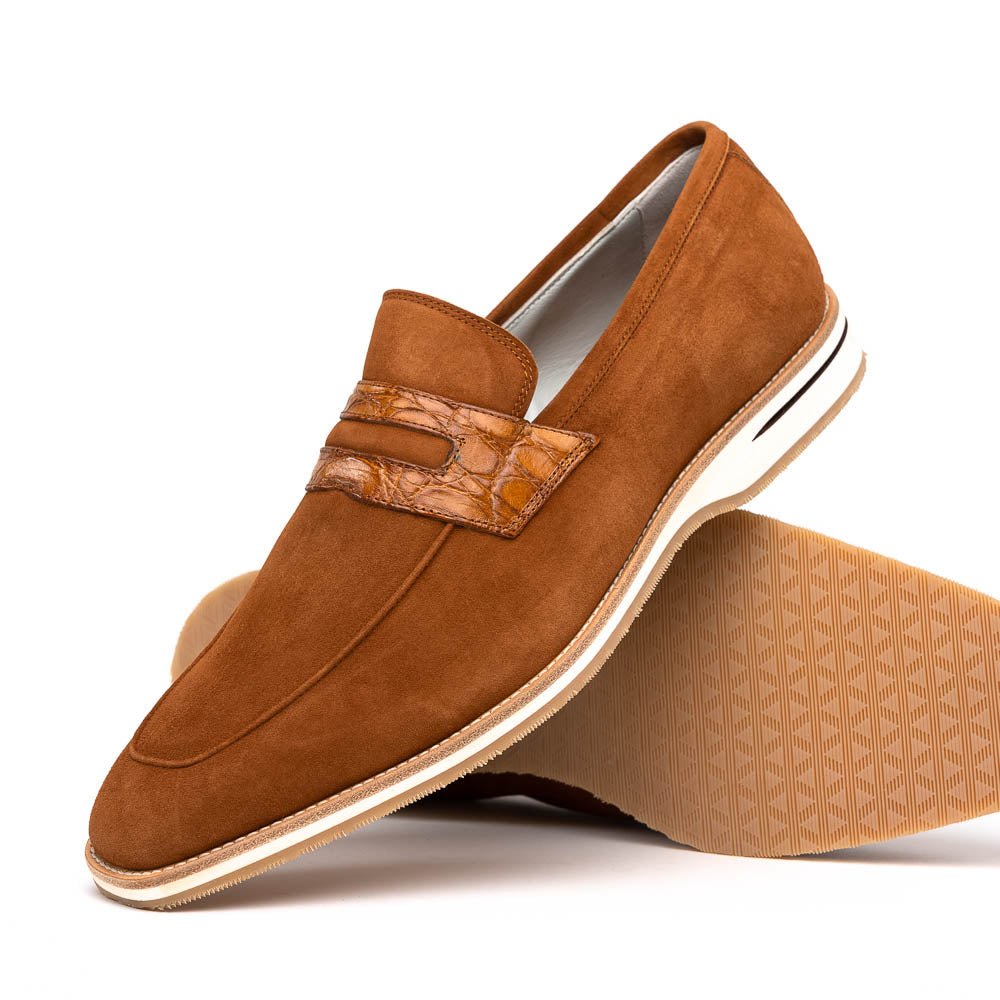 11 - 020 - Cgn Meo 3 Sueded Goatskin Penny Loafer, Cognac Shop by Zelli Italia – Don't Panic Shoes