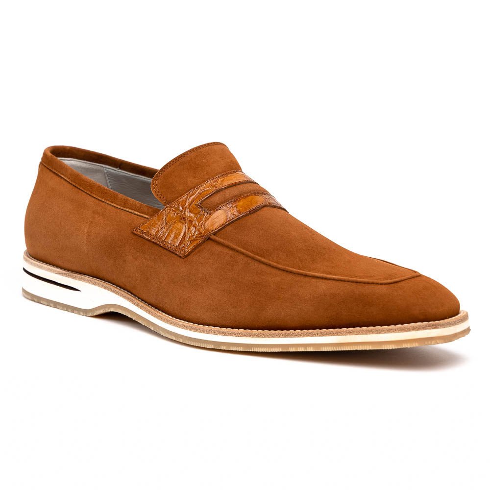 11 - 020 - Cgn Meo 3 Sueded Goatskin Penny Loafer, Cognac Shop by Zelli Italia – Don't Panic Shoes