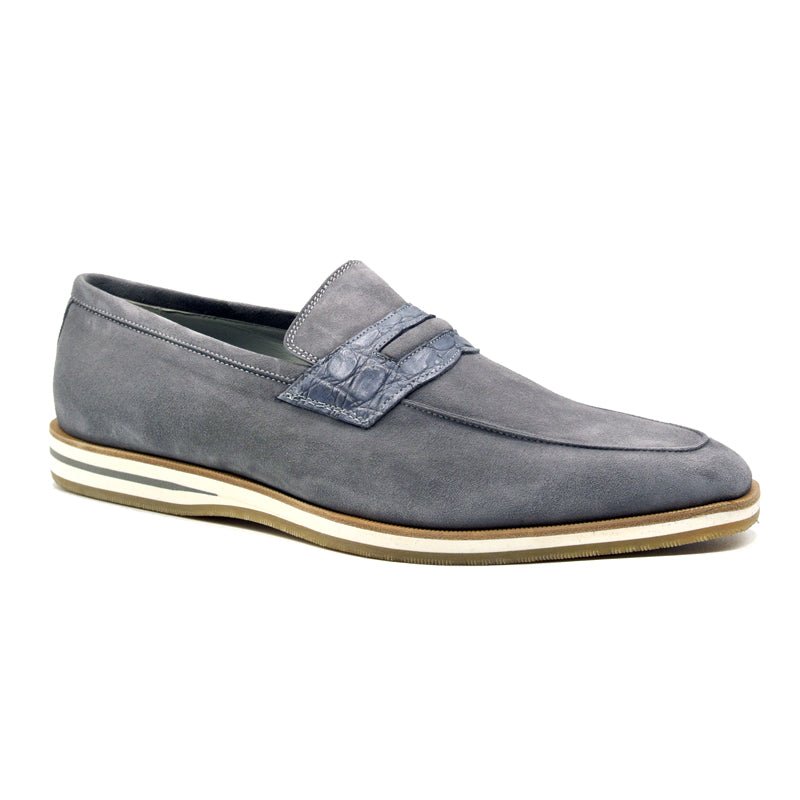 11 - 020 - Gry Meo 3 Sueded Goatskin Penny Loafer, Gray Sale by Zelli Italia – Don't Panic Shoes