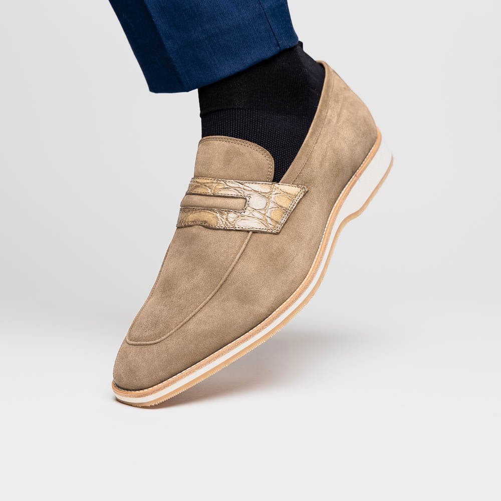 11 - 020 - Tpe Meo 3 Sueded Goatskin Penny Loafer, Taupe Shop by Zelli Italia – Don't Panic Shoes