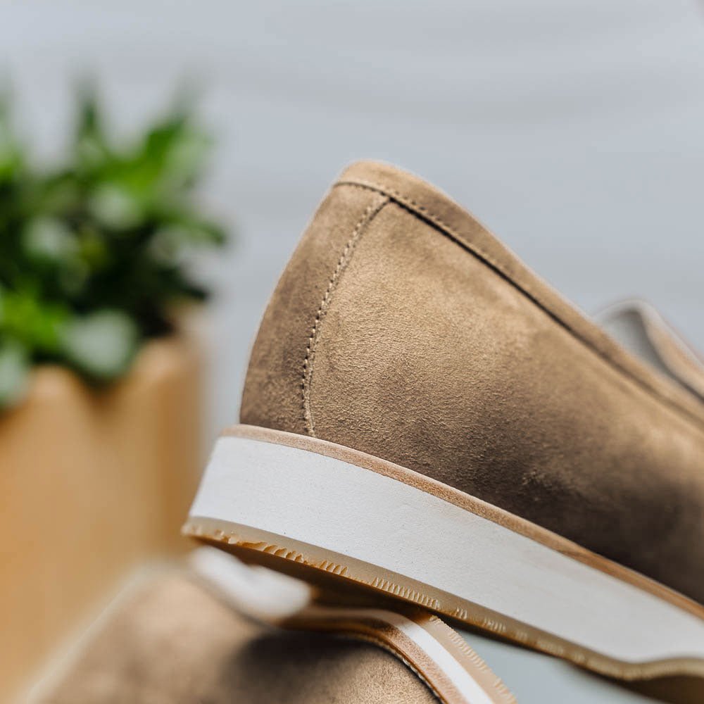 11 - 020 - Tpe Meo 3 Sueded Goatskin Penny Loafer, Taupe Shop by Zelli Italia – Don't Panic Shoes