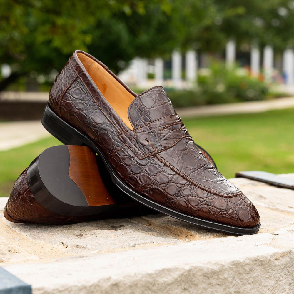 11 - 201 - Cgm Roma Crocodile Penny Loafer, Cognac Shop by Zelli Italia – Don't Panic Shoes
