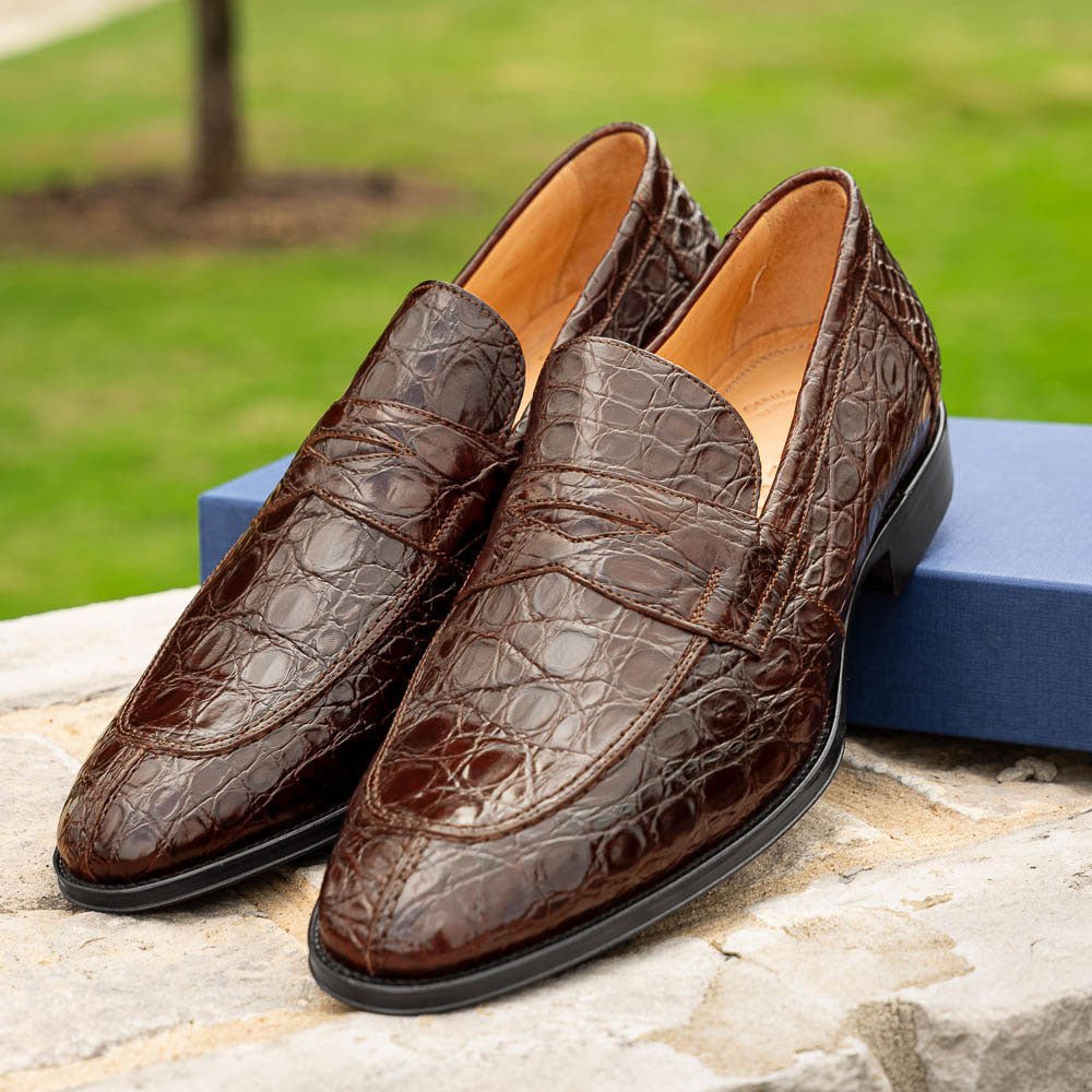 11 - 201 - Cgm Roma Crocodile Penny Loafer, Cognac Shop by Zelli Italia – Don't Panic Shoes