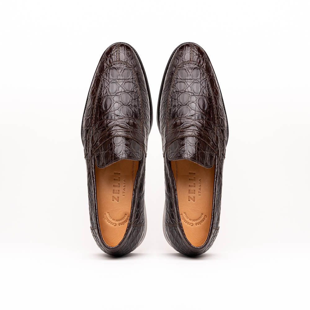 11 - 201 - Nic Roma Crocodile Penny Loafer, Nicotine Sale by Zelli Italia – Don't Panic Shoes