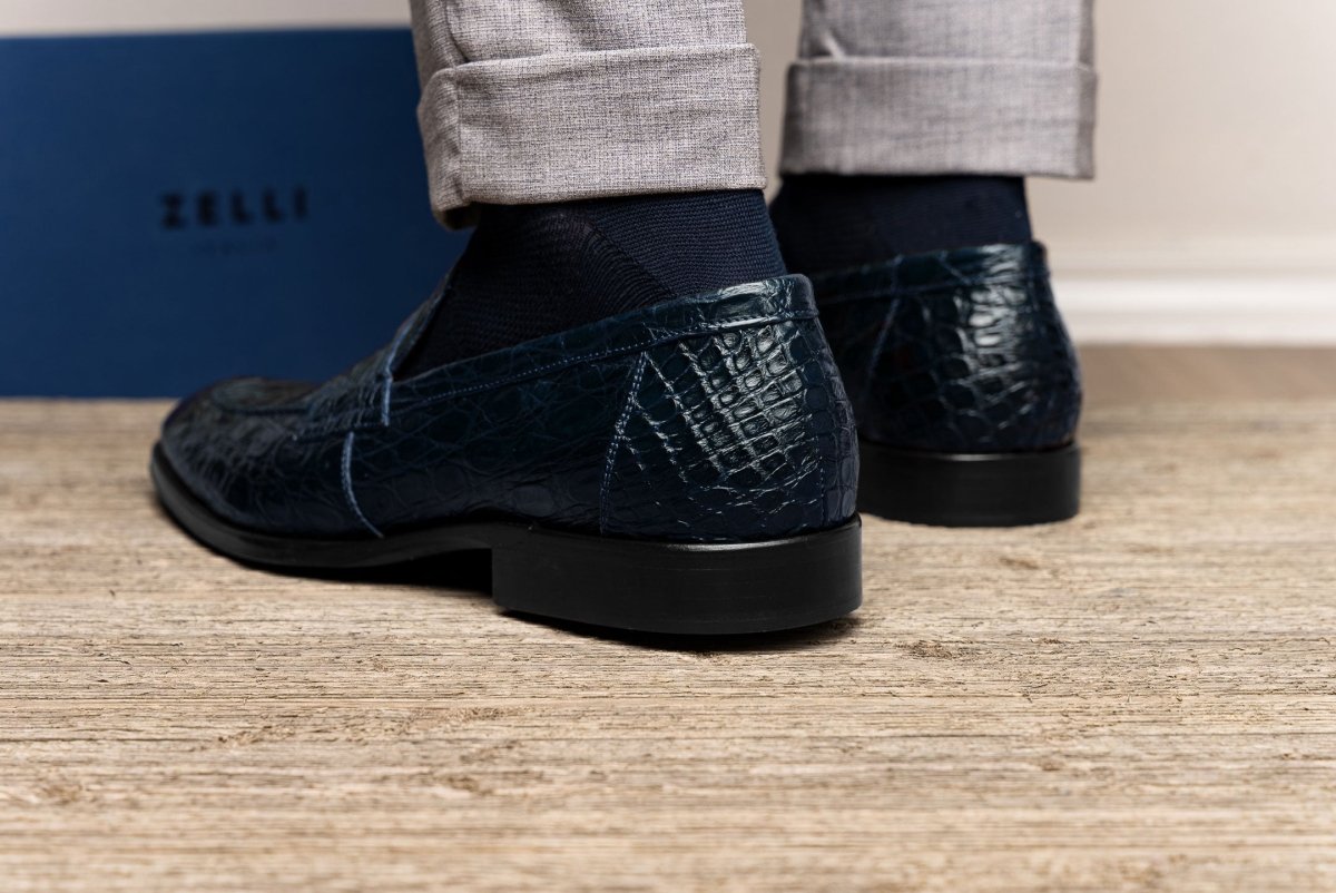 11 - 201 - Nvy Roma Crocodile Penny Loafer, Navy Shop by Zelli Italia – Don't Panic Shoes