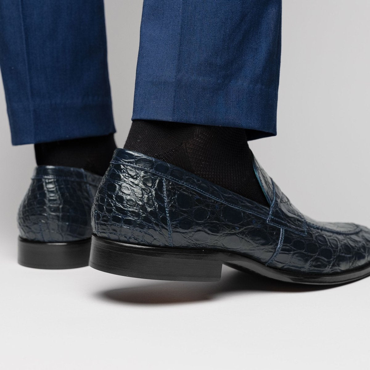 11 - 201 - Nvy Roma Crocodile Penny Loafer, Navy Shop by Zelli Italia – Don't Panic Shoes
