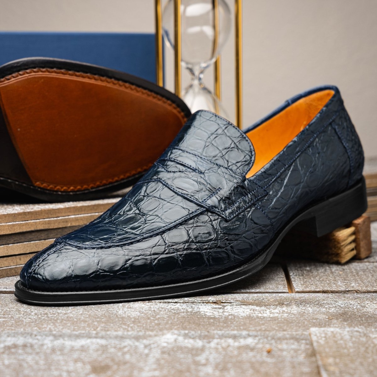 11 - 201 - Nvy Roma Crocodile Penny Loafer, Navy Shop by Zelli Italia – Don't Panic Shoes