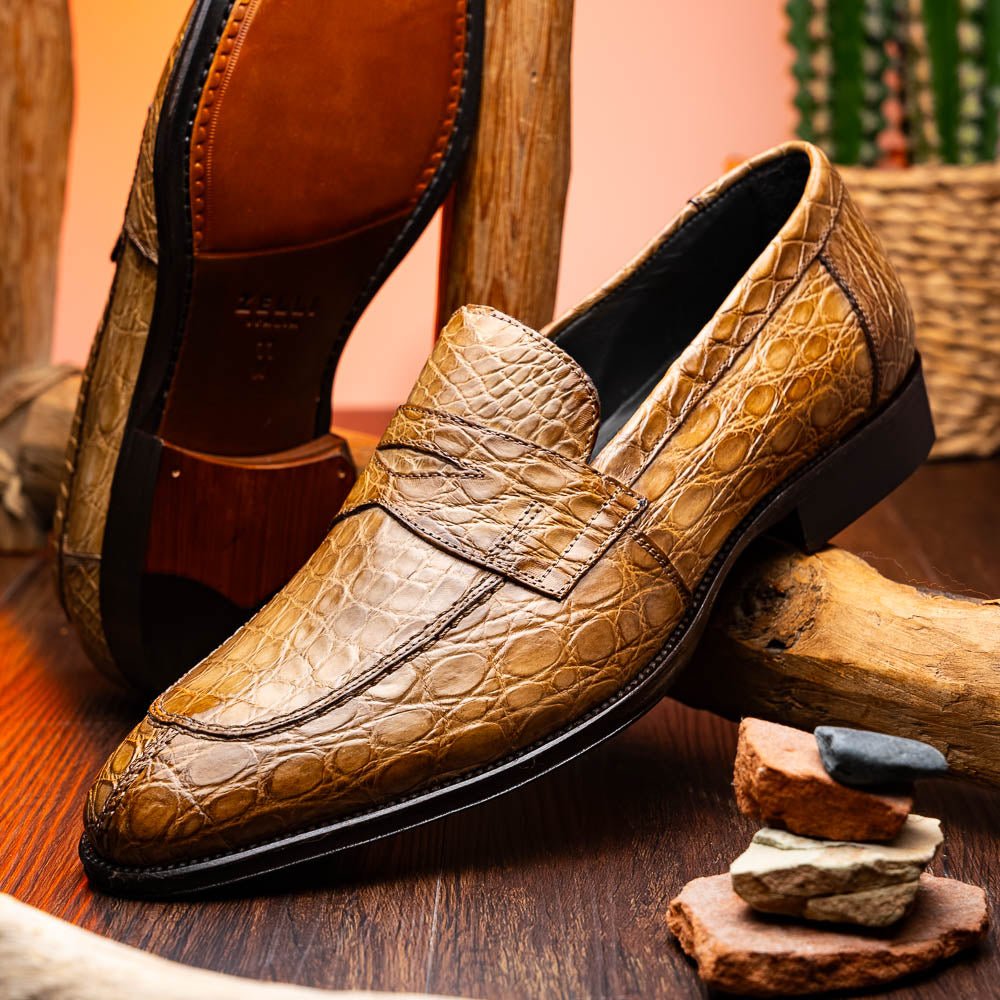11 - 201 - Tpe Roma Crocodile Penny Loafer, Taupe by Zelli Italia – Don't Panic Shoes