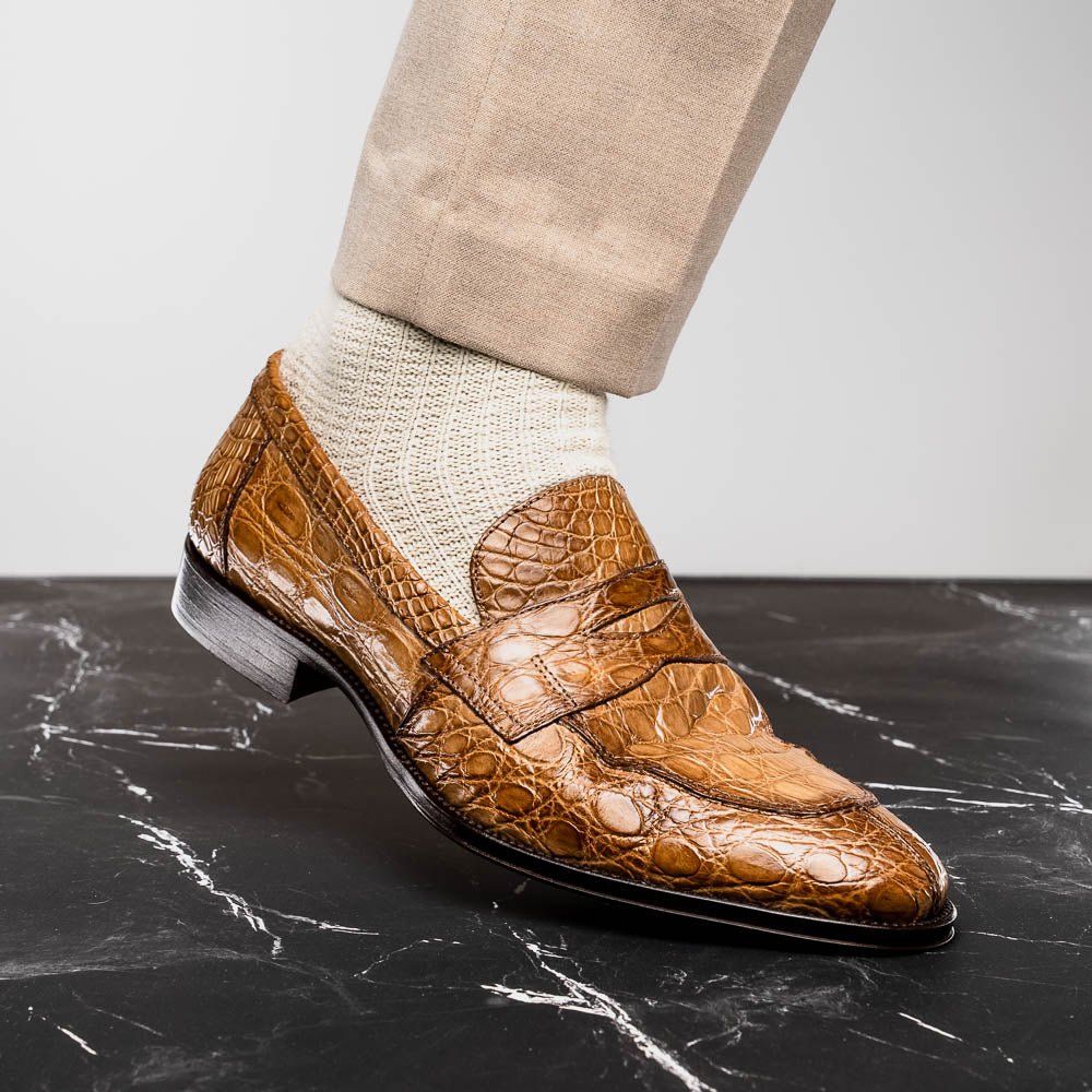 11 - 201 - Tpe Roma Crocodile Penny Loafer, Taupe by Zelli Italia – Don't Panic Shoes