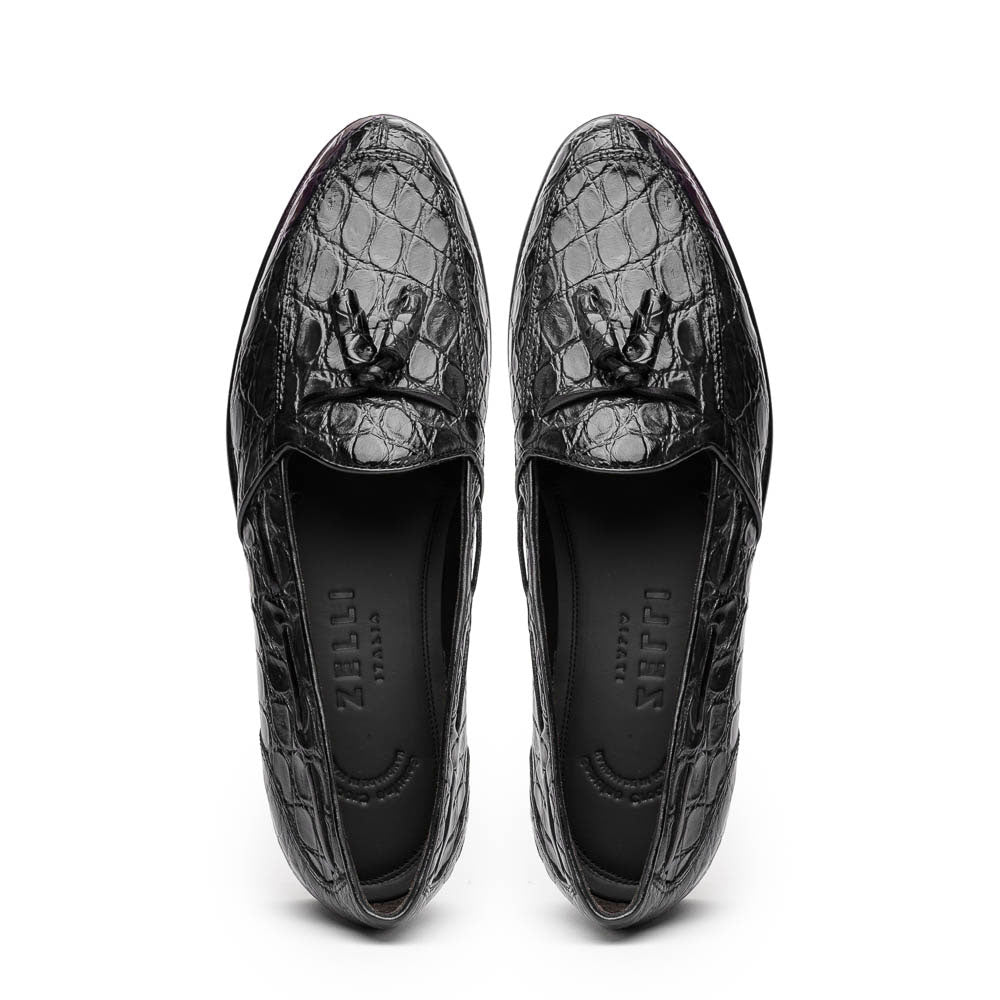 11 - 582 - Blk Franco Crocodile Tassel Loafer, Black Shop by Zelli Italia – Don't Panic Shoes