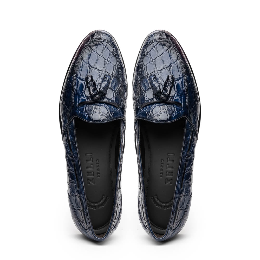 11 - 582 - Nvy Franco Crocodile Tassel Loafer, Navy Shop by Zelli Italia – Don't Panic Shoes