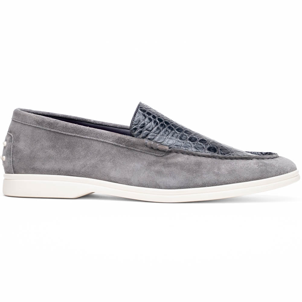 11 - 603 - Gry Bene Sueded Italian Goatskin And Crocodile Loafer Grey Shop by Zelli Italia – Don't Panic Shoes
