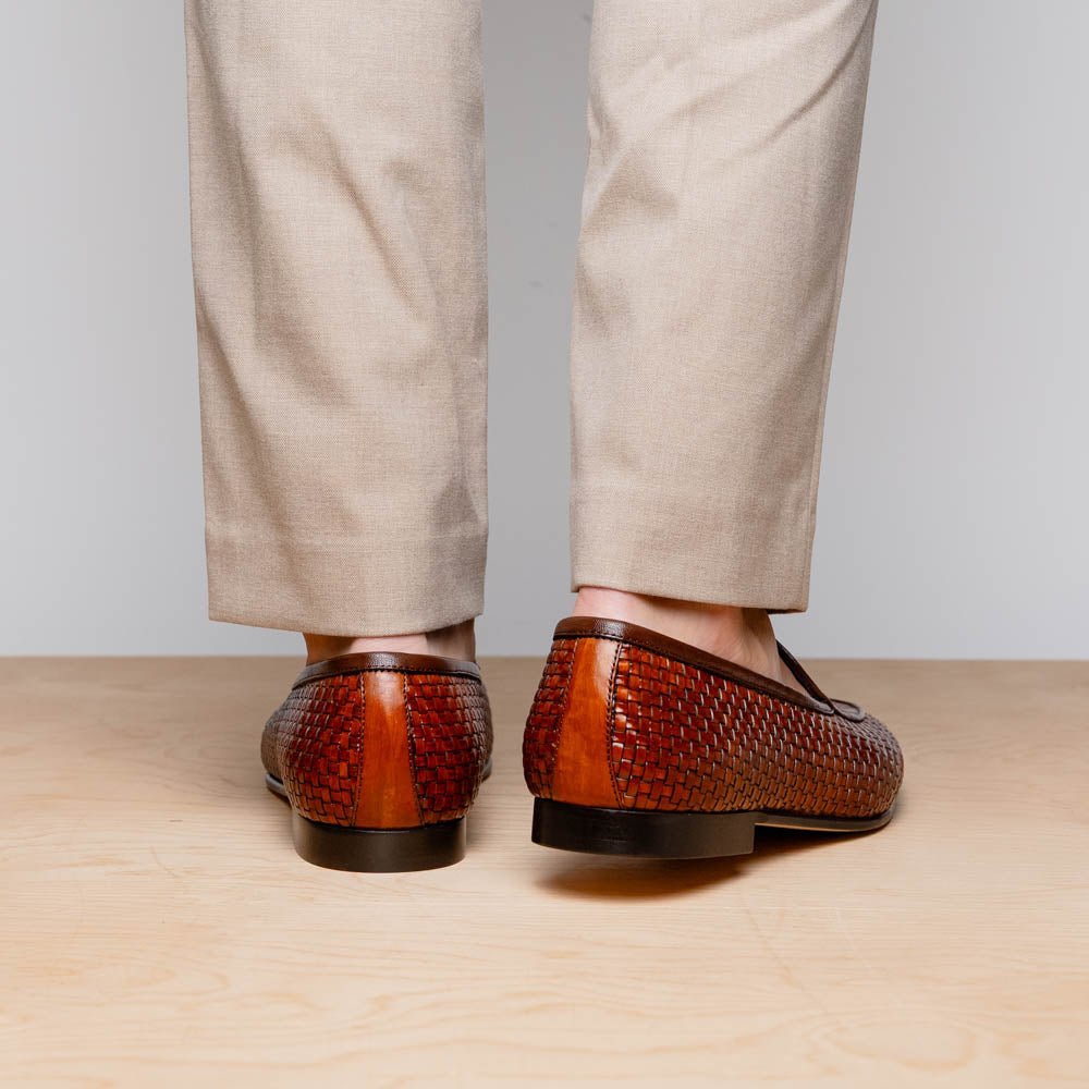 11 - 620 - Cgn Palio Genuine Crocodile And Calfskin Basketweave Slip On, Cognac Shop by Zelli Italia – Don't Panic Shoes