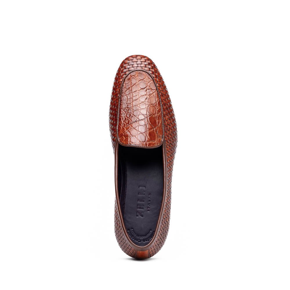 11 - 620 - Cgn Palio Genuine Crocodile And Calfskin Basketweave Slip On, Cognac Shop by Zelli Italia – Don't Panic Shoes