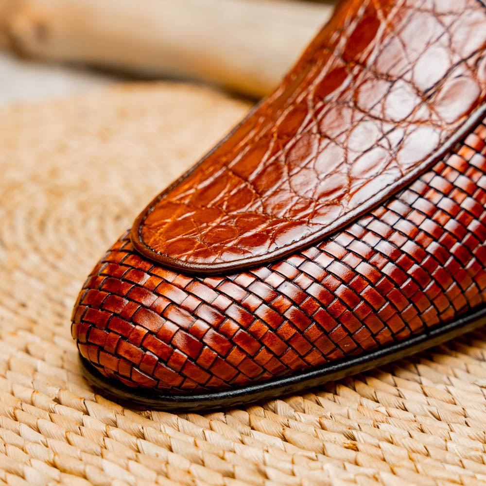 11 - 620 - Cgn Palio Genuine Crocodile And Calfskin Basketweave Slip On, Cognac Shop by Zelli Italia – Don't Panic Shoes