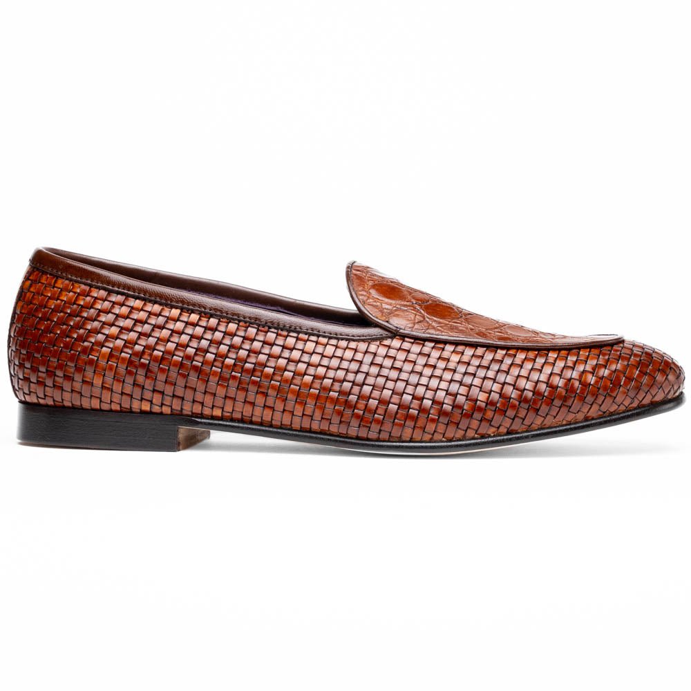 11 - 620 - Cgn Palio Genuine Crocodile And Calfskin Basketweave Slip On, Cognac Shop by Zelli Italia – Don't Panic Shoes