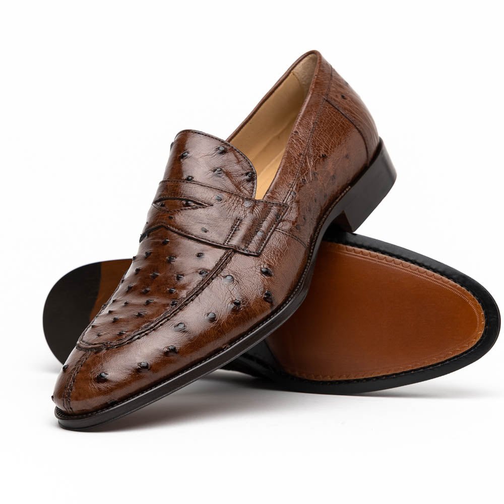 13 - 500 - Brn Roma Ostrich Quill Penny Loafer, Brown Shop by Zelli Italia – Don't Panic Shoes