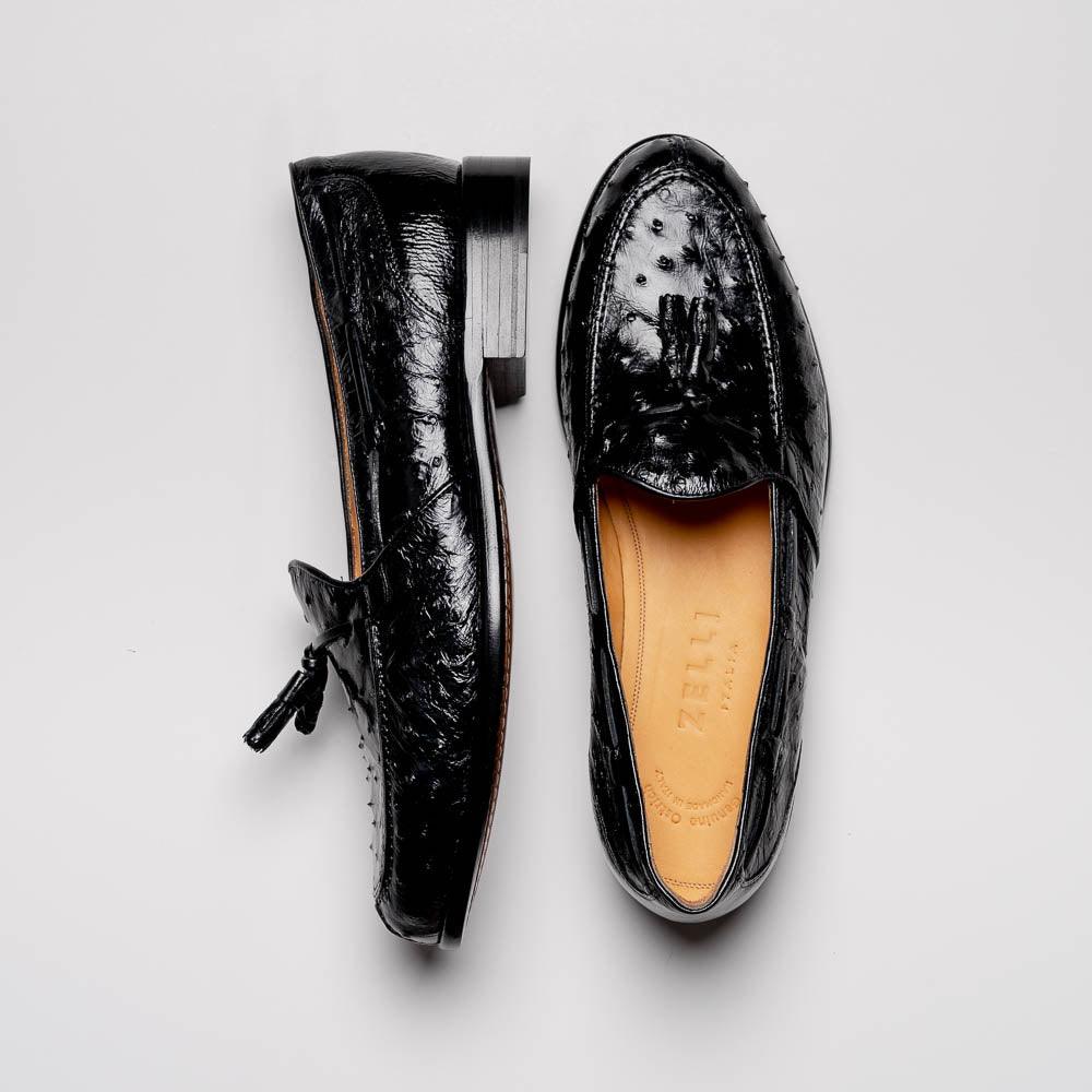 13 - 581 - Blk Franco Ostrich Tassel Loafer, Black Shop by Zelli Italia – Don't Panic Shoes