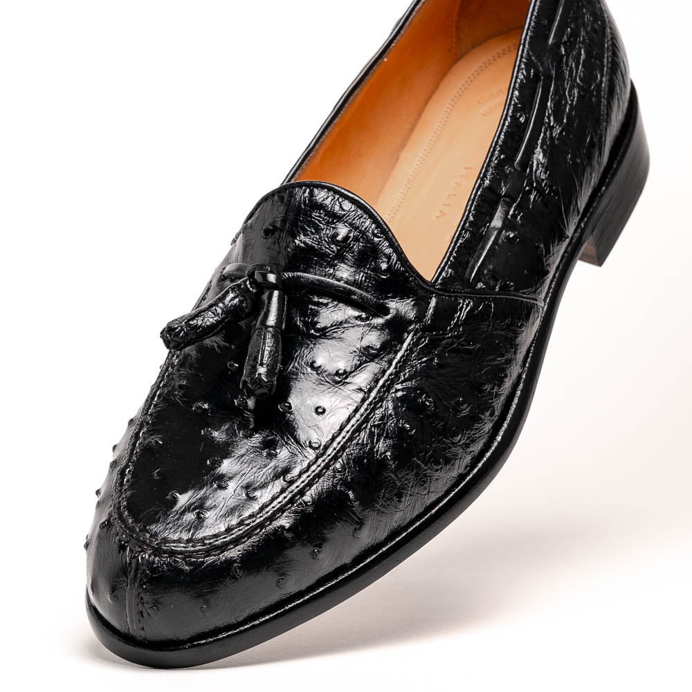 13 - 581 - Blk Franco Ostrich Tassel Loafer, Black Shop by Zelli Italia – Don't Panic Shoes