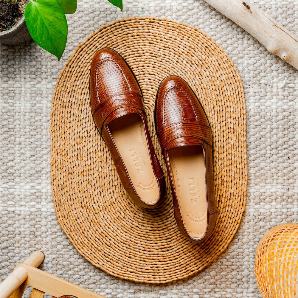 14 - 202 - Cgn Rossi Teju Lizard Penny Loafer, Cognac Shop by Zelli Italia – Don't Panic Shoes