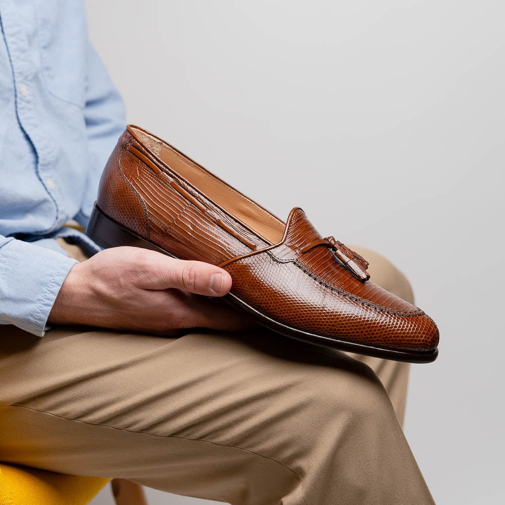14 - 580 - Cgn Franco Teju Lizard Tassel Loafer, Cognac Shop by Zelli Italia – Don't Panic Shoes