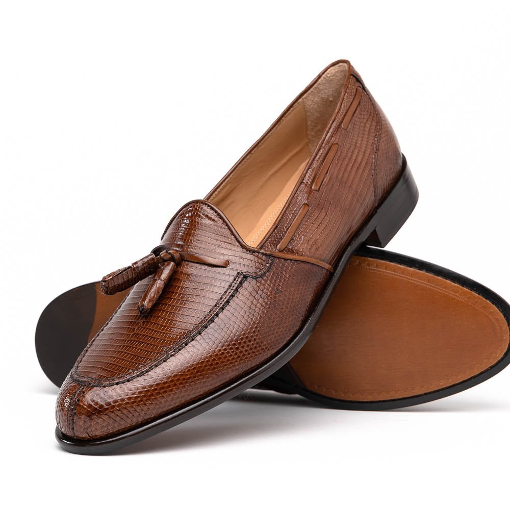 14 - 580 - Cgn Franco Teju Lizard Tassel Loafer, Cognac Shop by Zelli Italia – Don't Panic Shoes