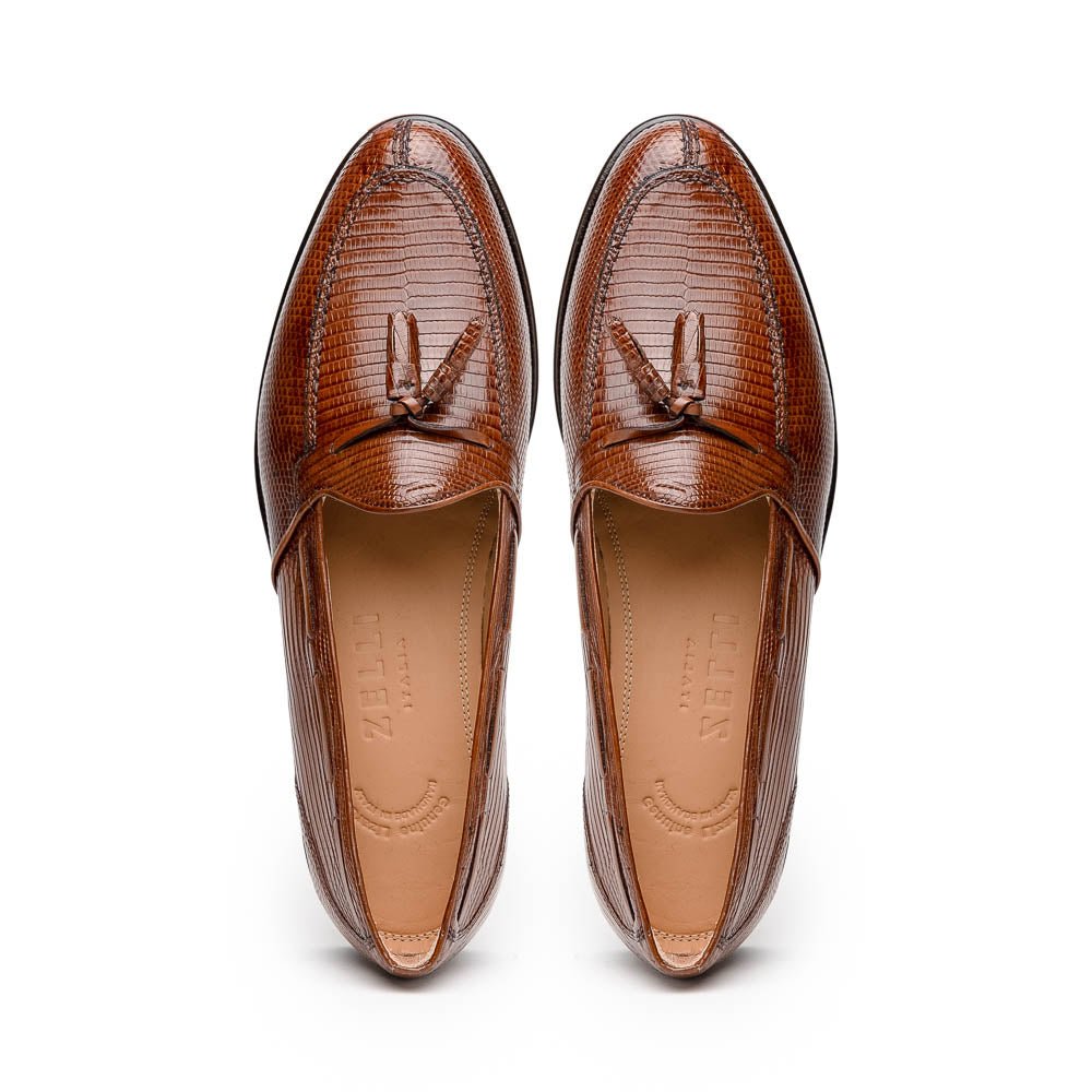 14 - 580 - Cgn Franco Teju Lizard Tassel Loafer, Cognac Shop by Zelli Italia – Don't Panic Shoes