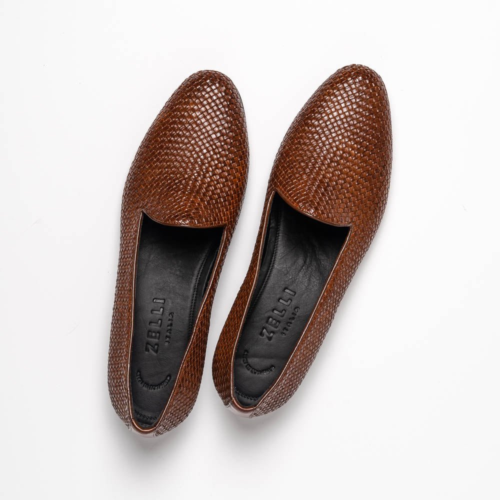 15 - 211 - Cgn Cestino Calfskin Basketweave Slip On, Cognac Shop by Zelli Italia – Don't Panic Shoes