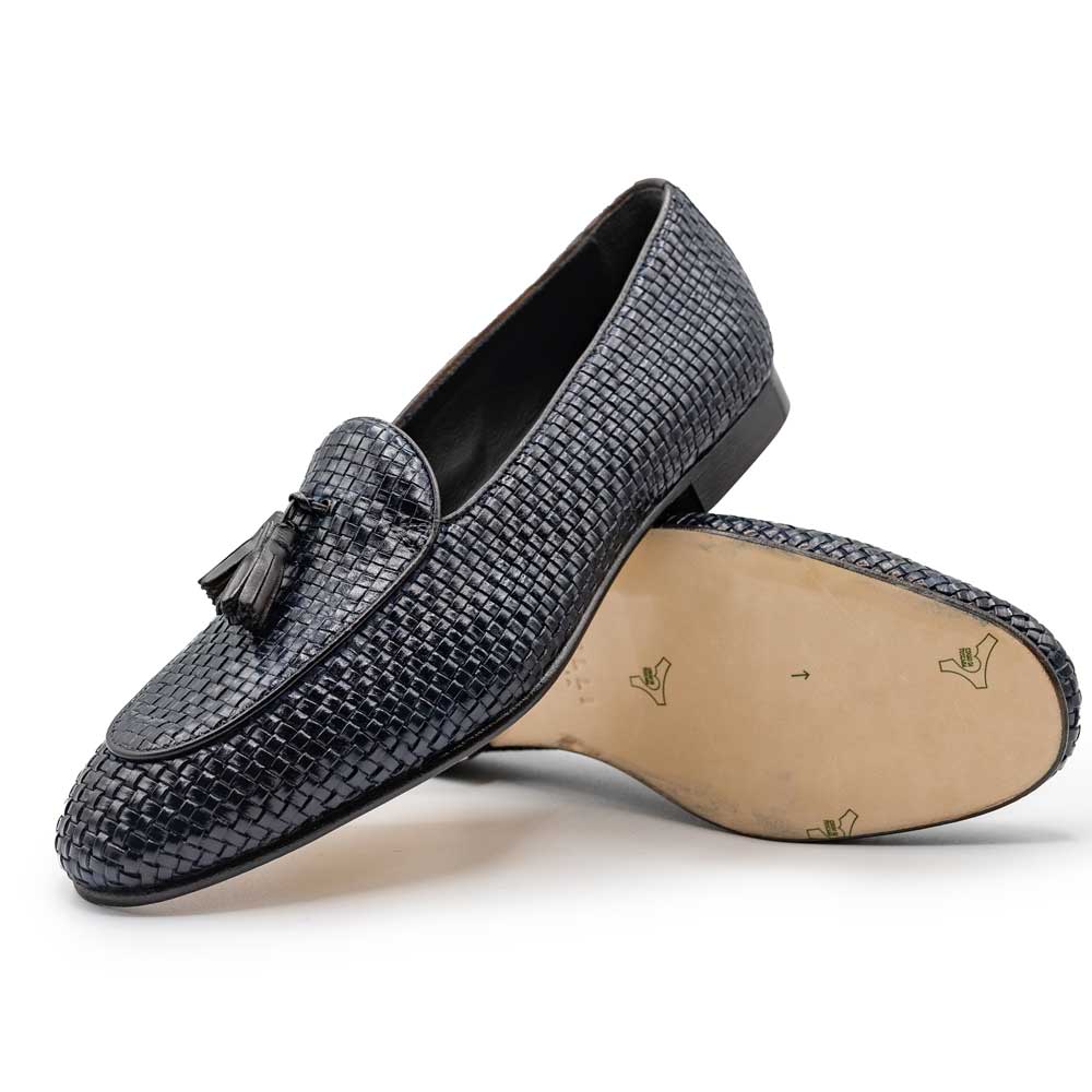 15 - 216 - Nvy Tino Calfskin Woven Tassel Loafer, Navy Shop by Zelli Italia – Don't Panic Shoes