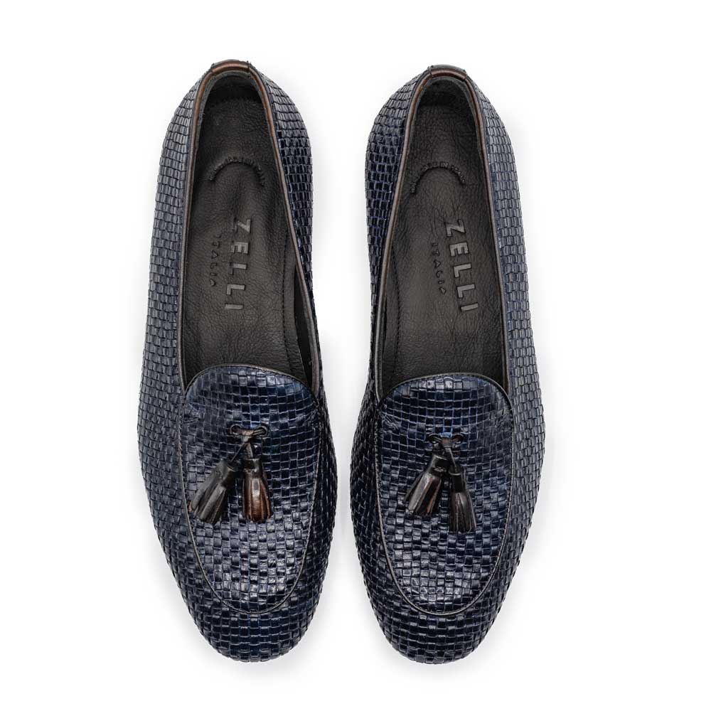15 - 216 - Nvy Tino Calfskin Woven Tassel Loafer, Navy Shop by Zelli Italia – Don't Panic Shoes