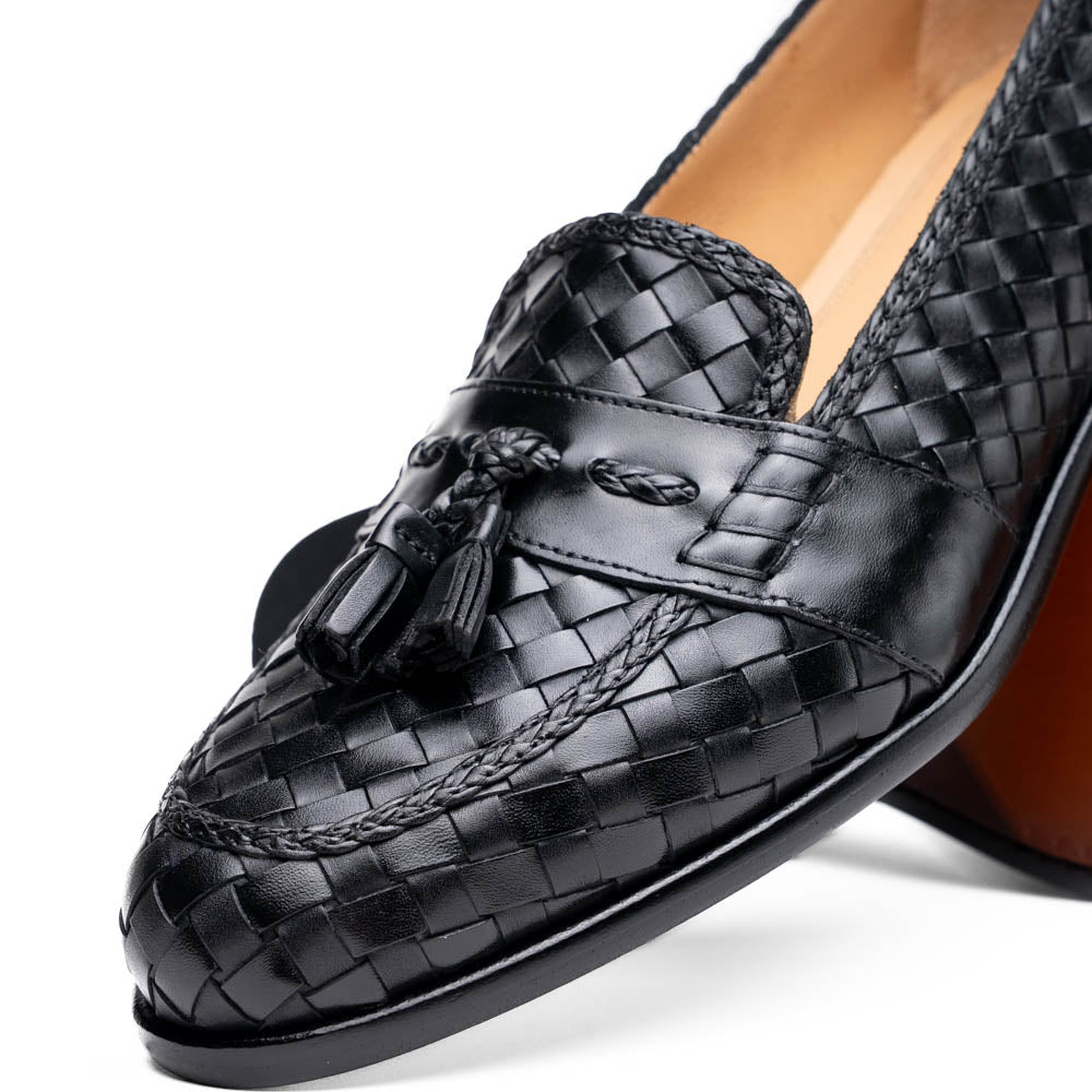 15 - 250 - Blk Riviera Basketweave Calfskin Tassel Loafer, Black Shop by Zelli Italia – Don't Panic Shoes