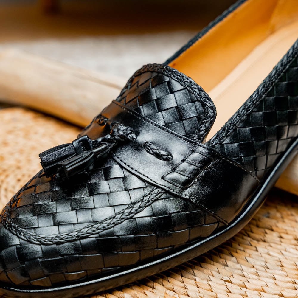 15 - 250 - Blk Riviera Basketweave Calfskin Tassel Loafer, Black Shop by Zelli Italia – Don't Panic Shoes
