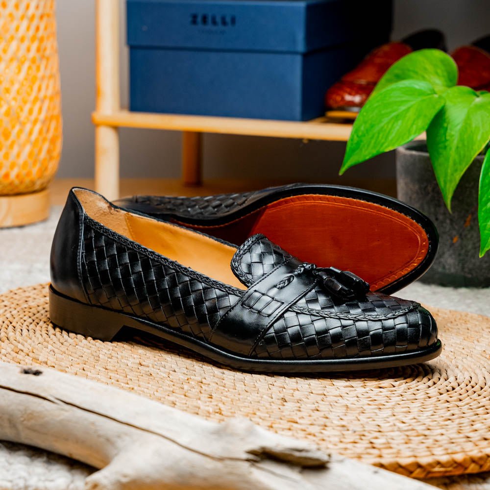 15 - 250 - Blk Riviera Basketweave Calfskin Tassel Loafer, Black Shop by Zelli Italia – Don't Panic Shoes