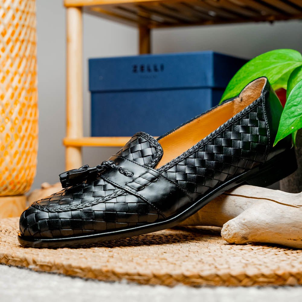 15 - 250 - Blk Riviera Basketweave Calfskin Tassel Loafer, Black Shop by Zelli Italia – Don't Panic Shoes