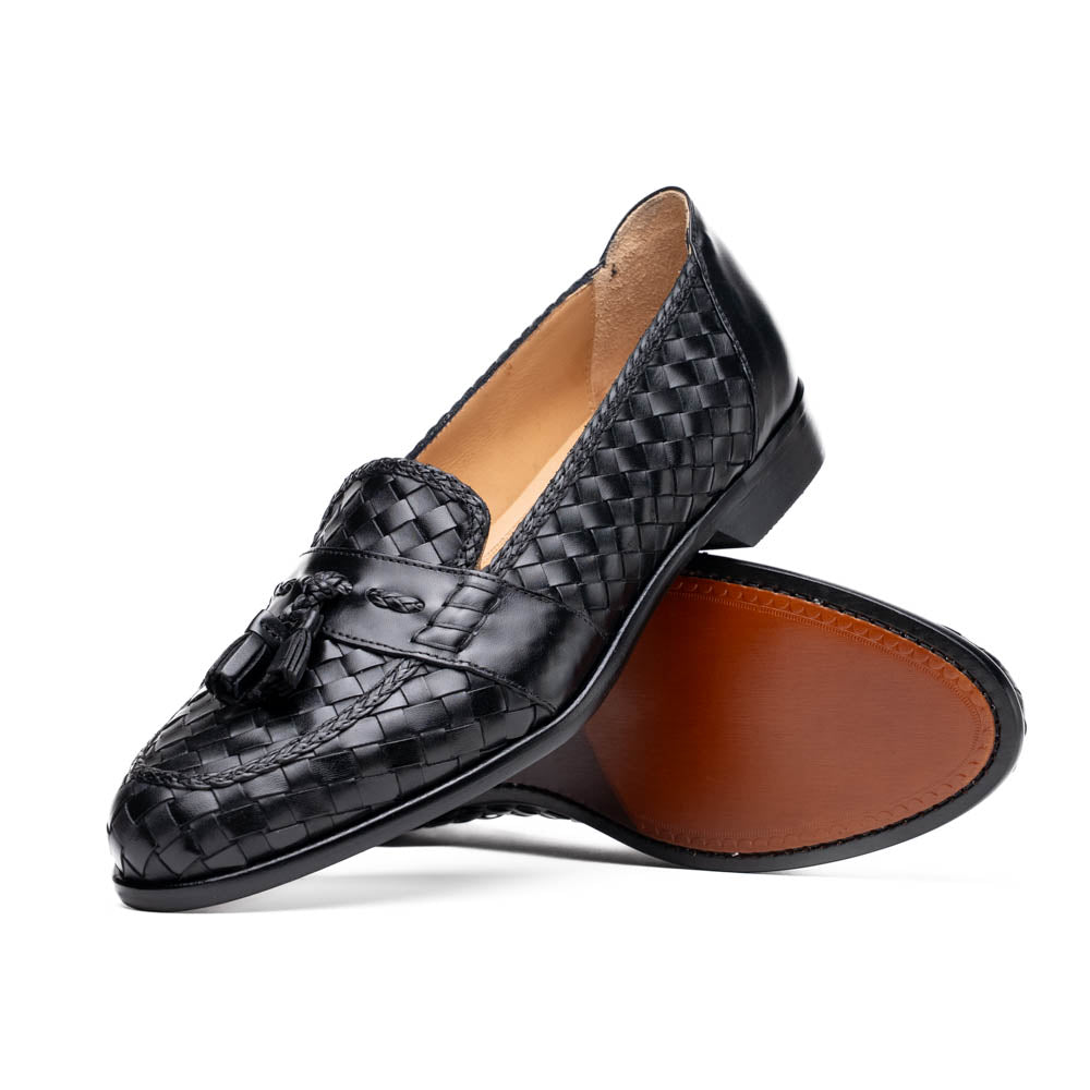 15 - 250 - Blk Riviera Basketweave Calfskin Tassel Loafer, Black Shop by Zelli Italia – Don't Panic Shoes
