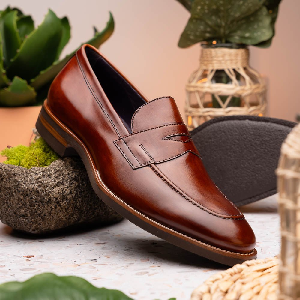 15 - 400 - Cgn Roma Hand Burnished Calfskin Penny Loafer Cognac Shop by Zelli Italia – Don't Panic Shoes