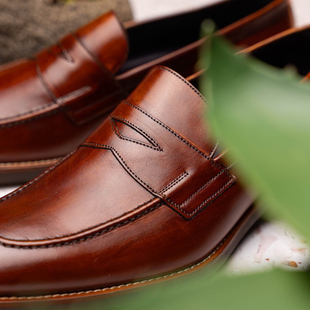 15 - 400 - Cgn Roma Hand Burnished Calfskin Penny Loafer Cognac Shop by Zelli Italia – Don't Panic Shoes