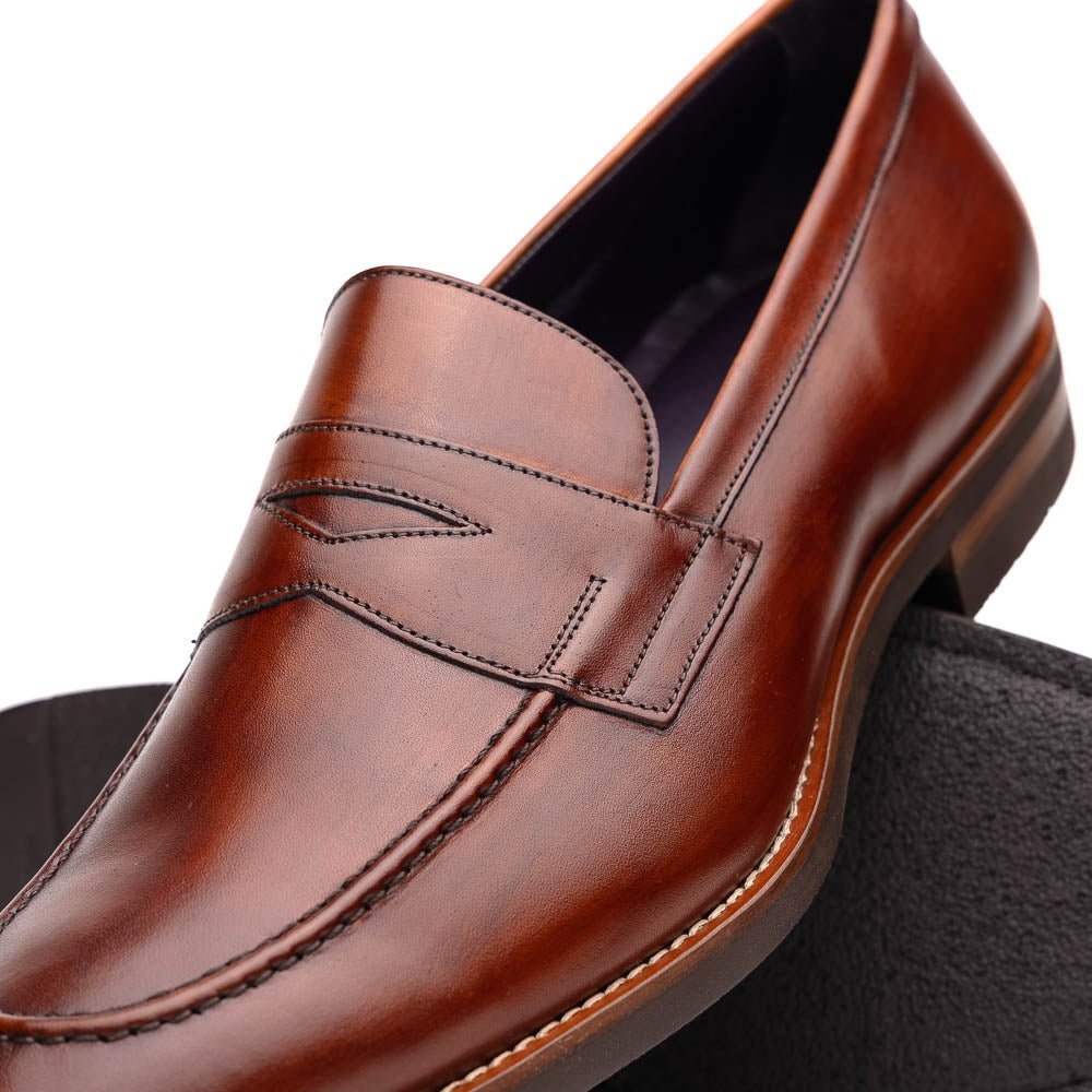 15 - 400 - Cgn Roma Hand Burnished Calfskin Penny Loafer Cognac Shop by Zelli Italia – Don't Panic Shoes