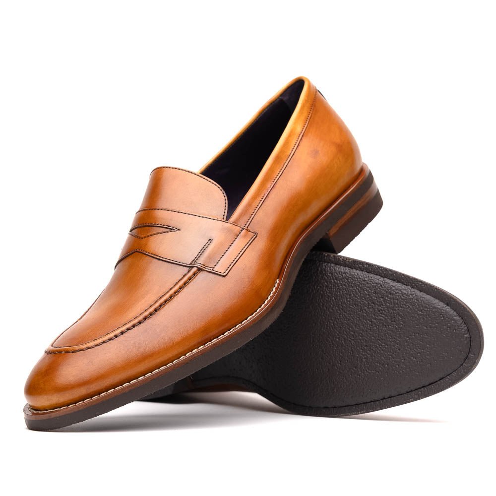 15 - 400 - Cml Roma Hand Burnished Calfskin Penny Loafer Camel Shop by Zelli Italia – Don't Panic Shoes
