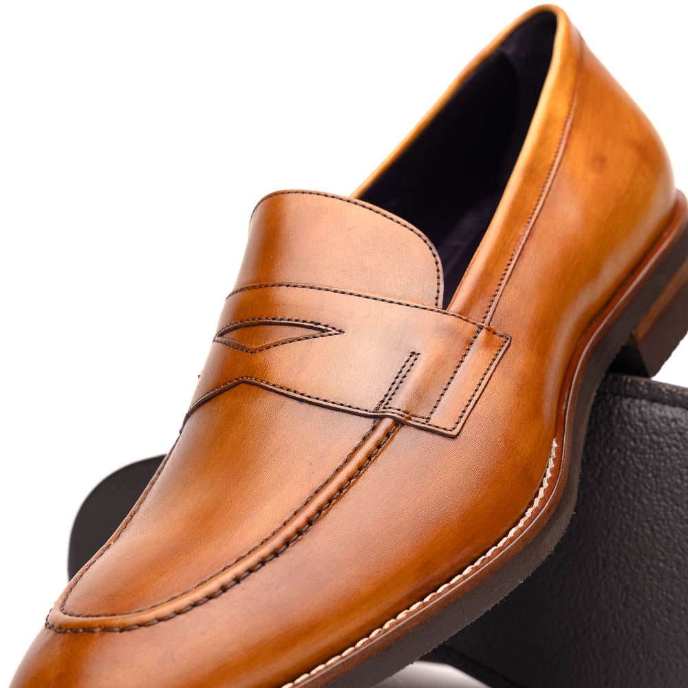 15 - 400 - Cml Roma Hand Burnished Calfskin Penny Loafer Camel Shop by Zelli Italia – Don't Panic Shoes