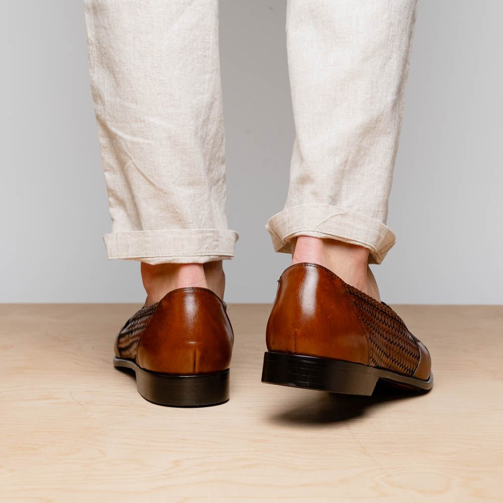 15 - 585 - Cgn Nicola Italian Calfskin Basketweave, Cognac Shop by Zelli Italia – Don't Panic Shoes