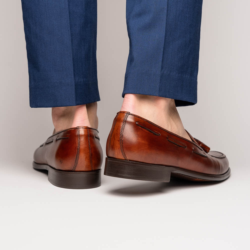 15 - 586 - Cgn Franco Italian Calfskin Tassel Loafer Cognac Shop by Zelli Italia – Don't Panic Shoes