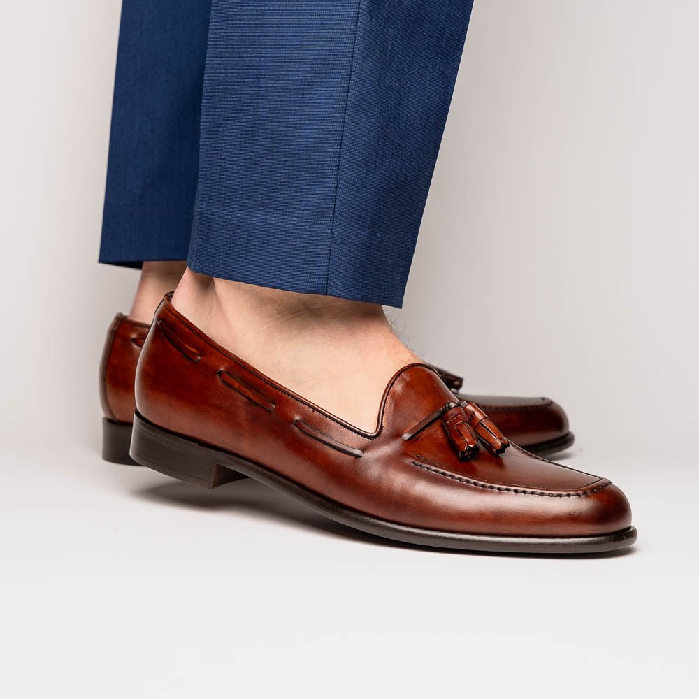 15 - 586 - Cgn Franco Italian Calfskin Tassel Loafer Cognac Shop by Zelli Italia – Don't Panic Shoes