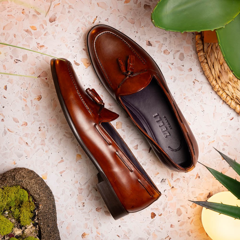 15 - 586 - Cgn Franco Italian Calfskin Tassel Loafer Cognac Shop by Zelli Italia – Don't Panic Shoes